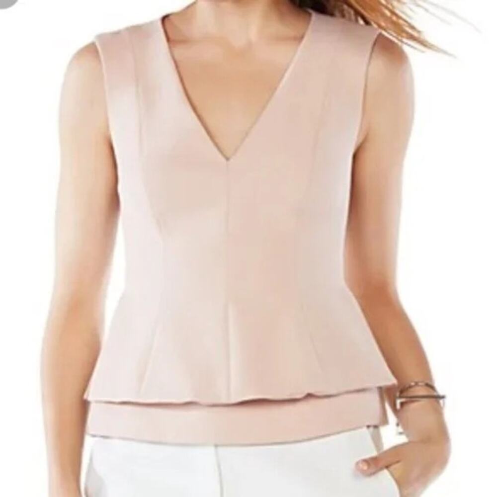 BCBGMaxAzria Bare Pink Layered V-Neck Sleeveless Peplum Top Size Large - Picture 9 of 13
